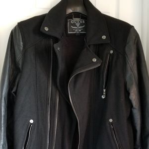 GUESS WOOL VARSITY LEATHER+WOOL Jacket (BLACK)